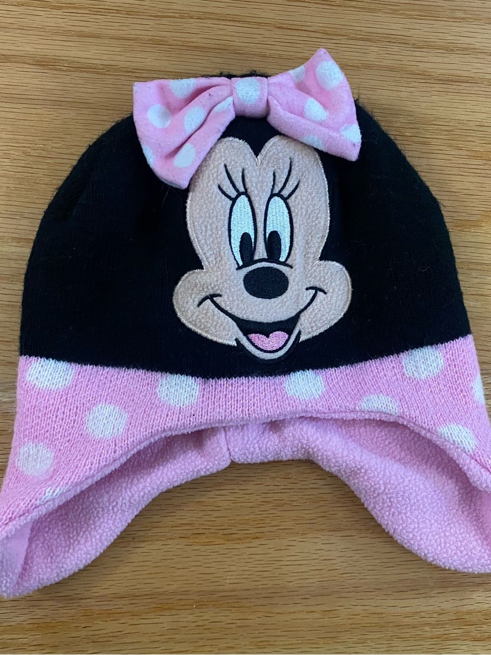 Disney Minnie Mouse Black & Pink Polka Dot Earflap Beanie